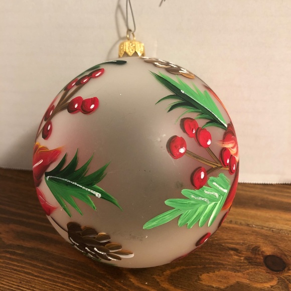 Glass Ornament 3 1/2" Hand painted Poinsettias - Picture 3 of 3